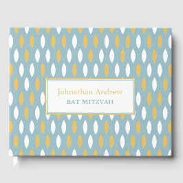 Modern Blue White & Gold Pattern Bar Mitzvah Gastenboek