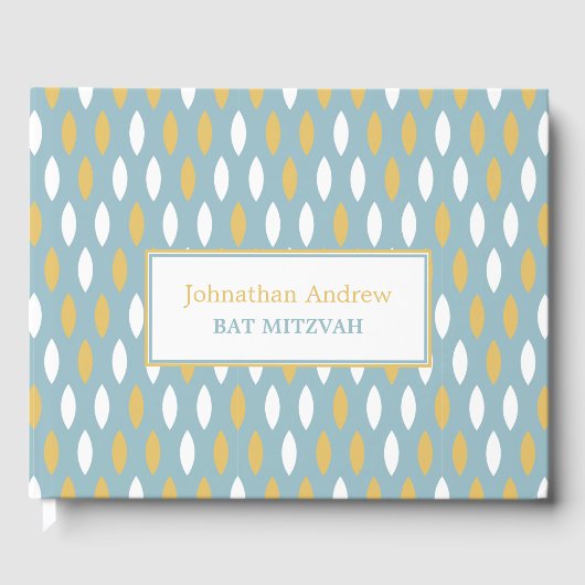 Modern Blue White & Gold Pattern Bar Mitzvah Gastenboek (Voorkant)