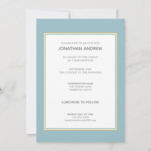 Modern Blue White & Gold Pattern Bar Mitzvah Kaart (Voorkant)