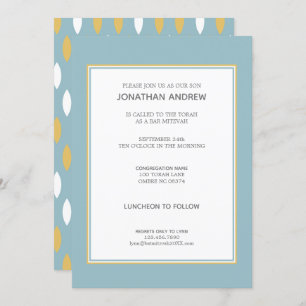 Modern Blue White & Gold Pattern Bar Mitzvah Kaart