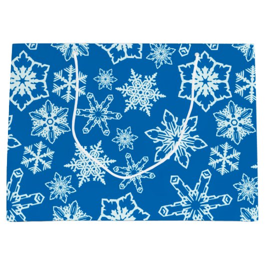 Modern Blue White-kerstsnowflakes-patroon Groot Cadeauzakje (Voorkant)