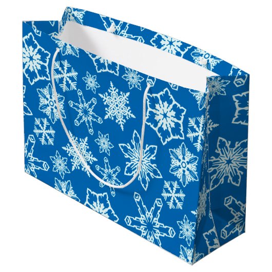 Modern Blue White-kerstsnowflakes-patroon Groot Cadeauzakje (Achterkant Gekanteld)