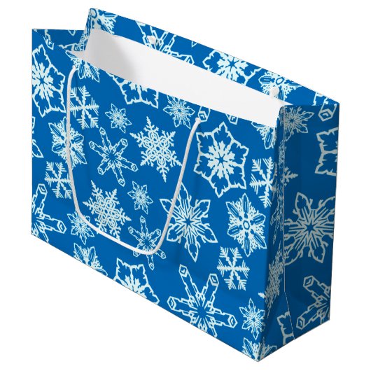 Modern Blue White-kerstsnowflakes-patroon Groot Cadeauzakje (Voorkant Gekanteld)