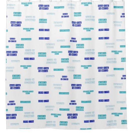 Modern Blue White Love Life Embossed Labels Patter Douchegordijn (Voorkant)