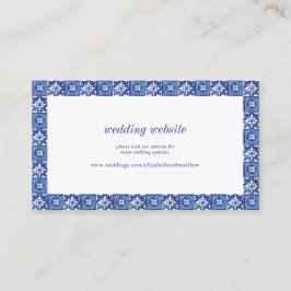 Modern Blue White Mediterranean Wedding Website Informatiekaartje