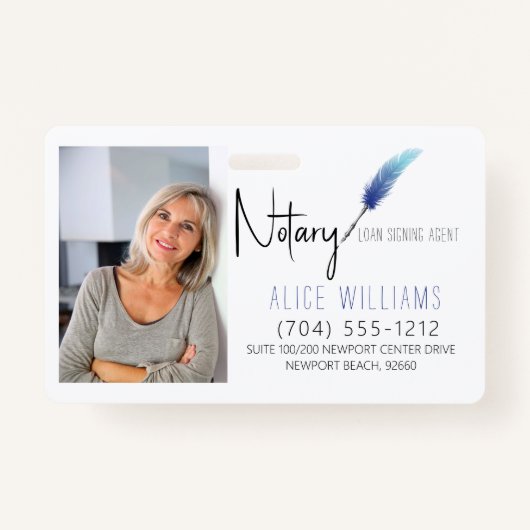 Modern Blue & White Notary Photo Business Badge (Voorkant)