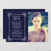 Modern Blue White Photo Graduation Party nodigt ui Kaart (Voorkant / Achterkant)