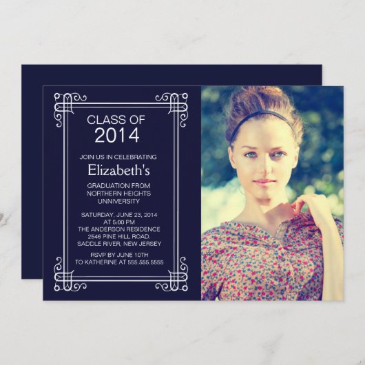 Modern Blue White Photo Graduation Party nodigt ui Kaart (Voorkant / Achterkant)