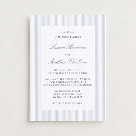Modern Blue & White Pinstripe Wedding Invitation Kaart