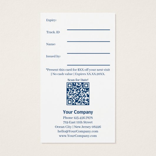 Modern Blue White relatiegeschenkbon Kaart (Achterkant)