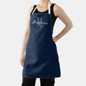 Modern Blue White Script Monogram op maat gemaakt Schort (Insitu)