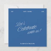 Modern Blue & White Script Wedding Menu Card Kaart (Voorkant)
