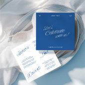 Modern Blue & White Script Wedding Menu Card Kaart