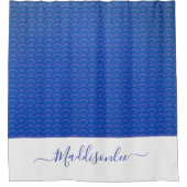 Modern Blue White Seashell Monogram Name Coastal Douchegordijn (Voorkant)
