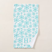 Modern Blue White Snowflake Pattern Monogram Bad Handdoek (Handdoek)