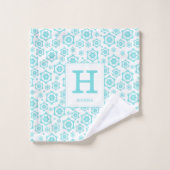 Modern Blue White Snowflake Pattern Monogram Bad Handdoek (Wasdoekje)