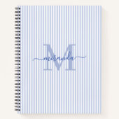 Modern Blue & White Stripes Monogram Name Notitieboek (Voorkant)