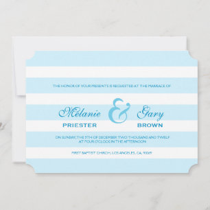 Modern Blue & White Stripes Wedding Invitation Kaart