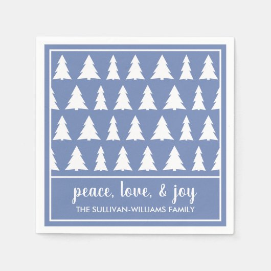 Modern Blue White Tree Pattern Name Holiday Party Servet (Voorkant)