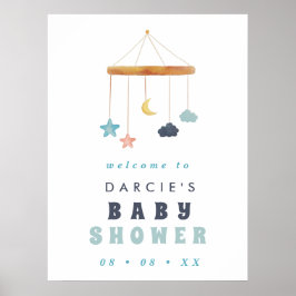 Modern Blue Wieg Mobile Blue Baby shower Welkom Poster