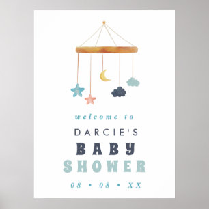 Modern Blue Wieg Mobile Blue Baby shower Welkom Poster