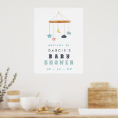 Modern Blue Wieg Mobile Blue Baby shower Welkom Poster (Keuken)
