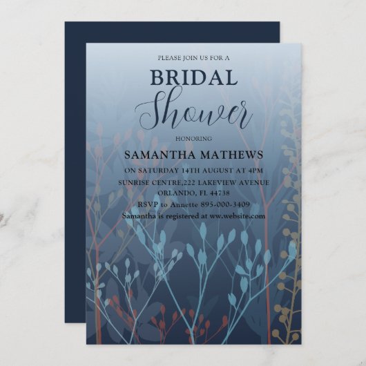 Modern Blue Wild Grass Bridal Shower Kaart (Voorkant / Achterkant)