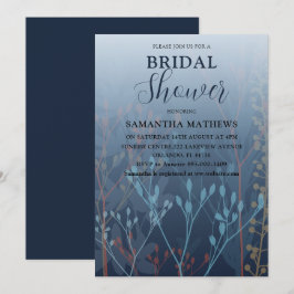 Modern Blue Wild Grass Bridal Shower Kaart
