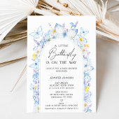 Modern Blue Wildflower Vlinder Baby shower Kaart