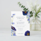 Modern Blue Wildflower Waterverf Bruiloft Uitnodiging Briefkaart (Staand voorkant)