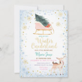Modern Blue Winter Onederland Birthday Invitation Kaart (Voorkant)