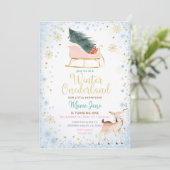 Modern Blue Winter Onederland Birthday Invitation Kaart (Staand voorkant)