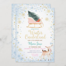 Modern Blue Winter Onederland Birthday Invitation