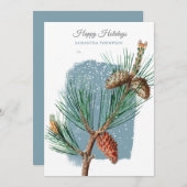 Modern Blue Winter Snow Pine Cone Christmas Feestdagenkaart (Voorkant / Achterkant)