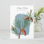 Modern Blue Winter Snow Pine Cone Christmas Feestdagenkaart (Staand voorkant)