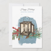 Modern Blue Winter Snow Pine Lantern Christmas Feestdagenkaart (Voorkant)
