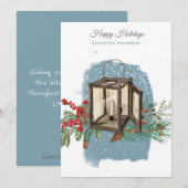 Modern Blue Winter Snow Pine Lantern Christmas Feestdagenkaart (Voorkant / Achterkant)