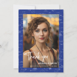 Modern Blue Wiskunde Script Photo Afstuderen Bedankkaart