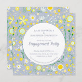 Modern Blue Yellow Floral Engagement Party Kaart (Voorkant / Achterkant)