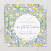 Modern Blue Yellow Floral Evening Wedding Kaart (Voorkant / Achterkant)