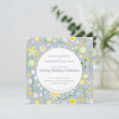 Modern Blue Yellow Floral Evening Wedding Kaart (Staand voorkant)