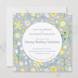 Modern Blue Yellow Floral Evening Wedding Kaart