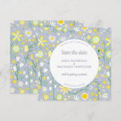 Modern Blue Yellow Floral Save The Date (Voorkant / Achterkant)