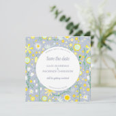 Modern Blue Yellow Floral Save The Date (Staand voorkant)