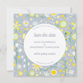 Modern Blue Yellow Floral Save The Date