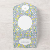 Modern Blue Yellow Floral Wedding All In One Uitnodiging (Buitenkant)