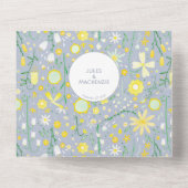 Modern Blue Yellow Floral Wedding All In One Uitnodiging (Achterkant)