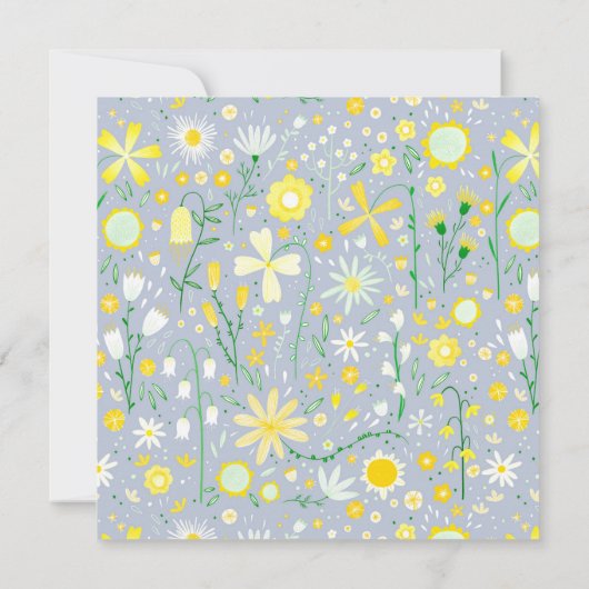 Modern Blue Yellow Floral Wedding Kaart (Achterkant)