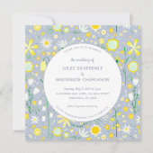 Modern Blue Yellow Floral Wedding Kaart (Voorkant)