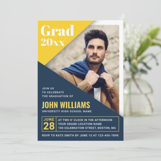 Modern Blue Yellow | Fotogradatiepartij Kaart (Staand voorkant)